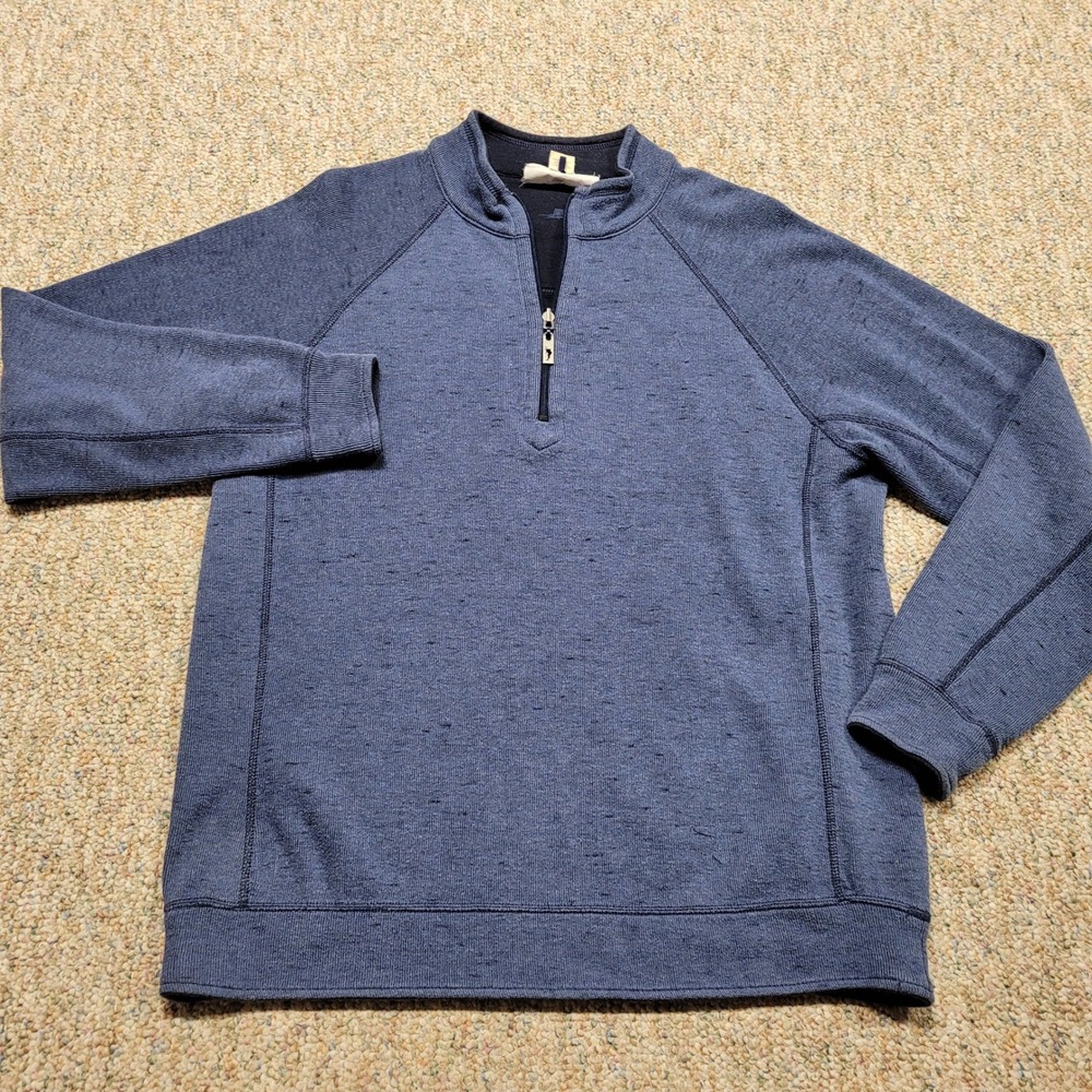 Tommy Bahama Reversible Quarter Zip Pullover Mens Medium Blue Slub Knit Resort